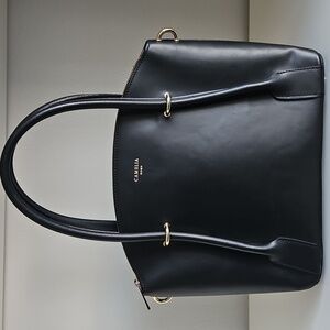 CAMELIA Roma Classic Style Black Leather Handbag - Made in Italy
